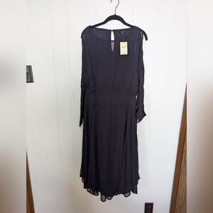 Lucky Brand Sheer Long Sleeve Navy/Black Dress